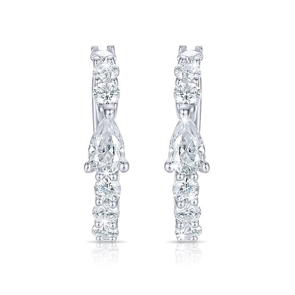 Ear Pear Shape 14K (or 18k upon request) White Gold Cuff Earrings - Picture 1 of 3